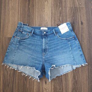 Abercrombie & Fitch High Waist Denim Frayed Hem Shorts - Blue